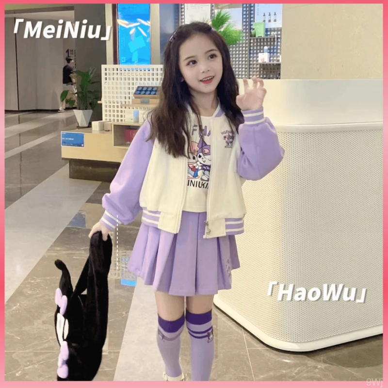 女童棒球服套装春秋儿童洋气卡通库洛米运动潮2025新款三件套休闲