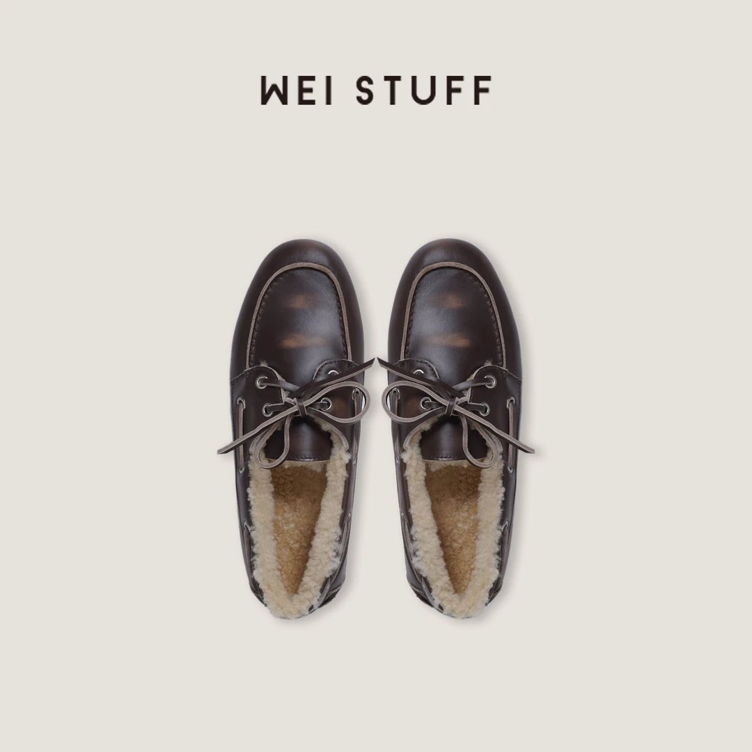 WEI STUFF 英伦系带牛皮加羊毛百搭平底休闲皮鞋 10993.