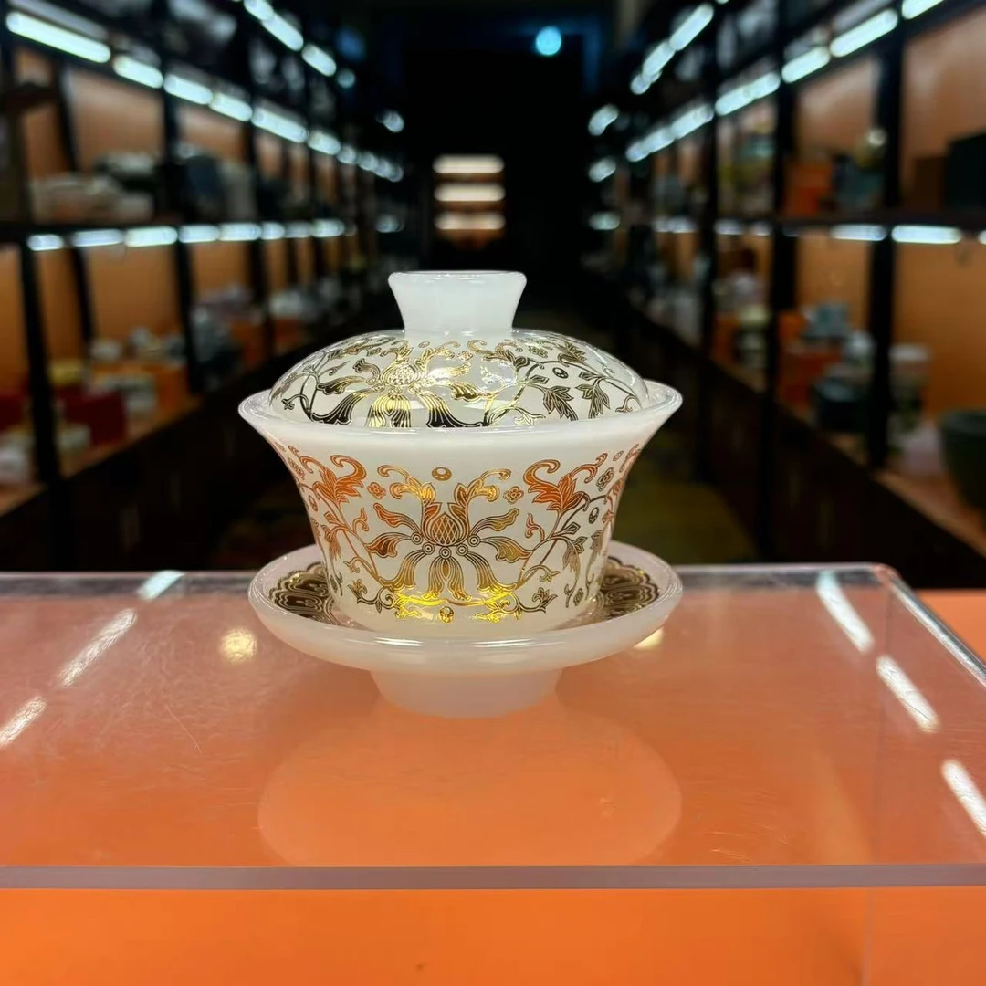 秋香茶具 掐金丝缠枝莲琉璃盖碗家用泡茶防烫三才盖碗-4964