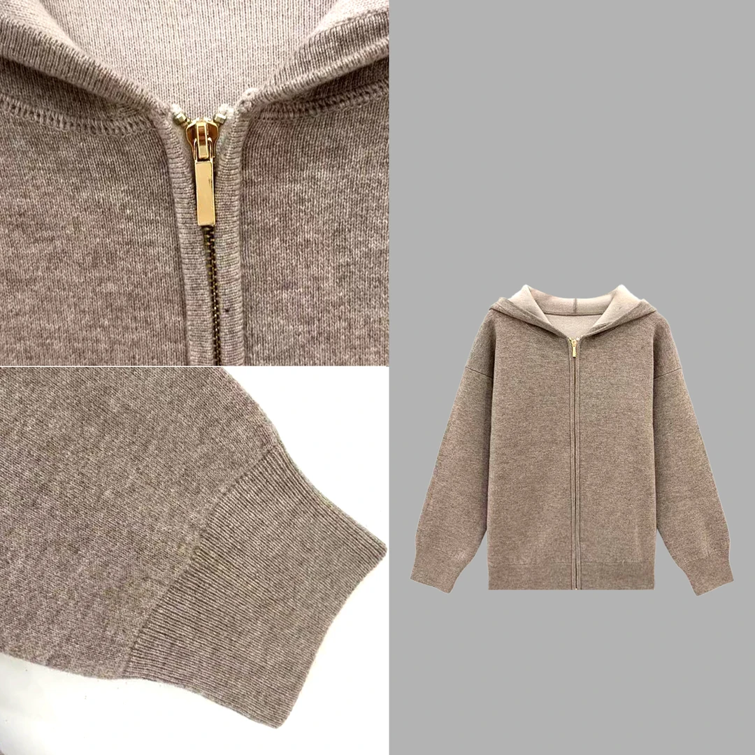 3903#英文字母提花拉链连帽质感开衫外套