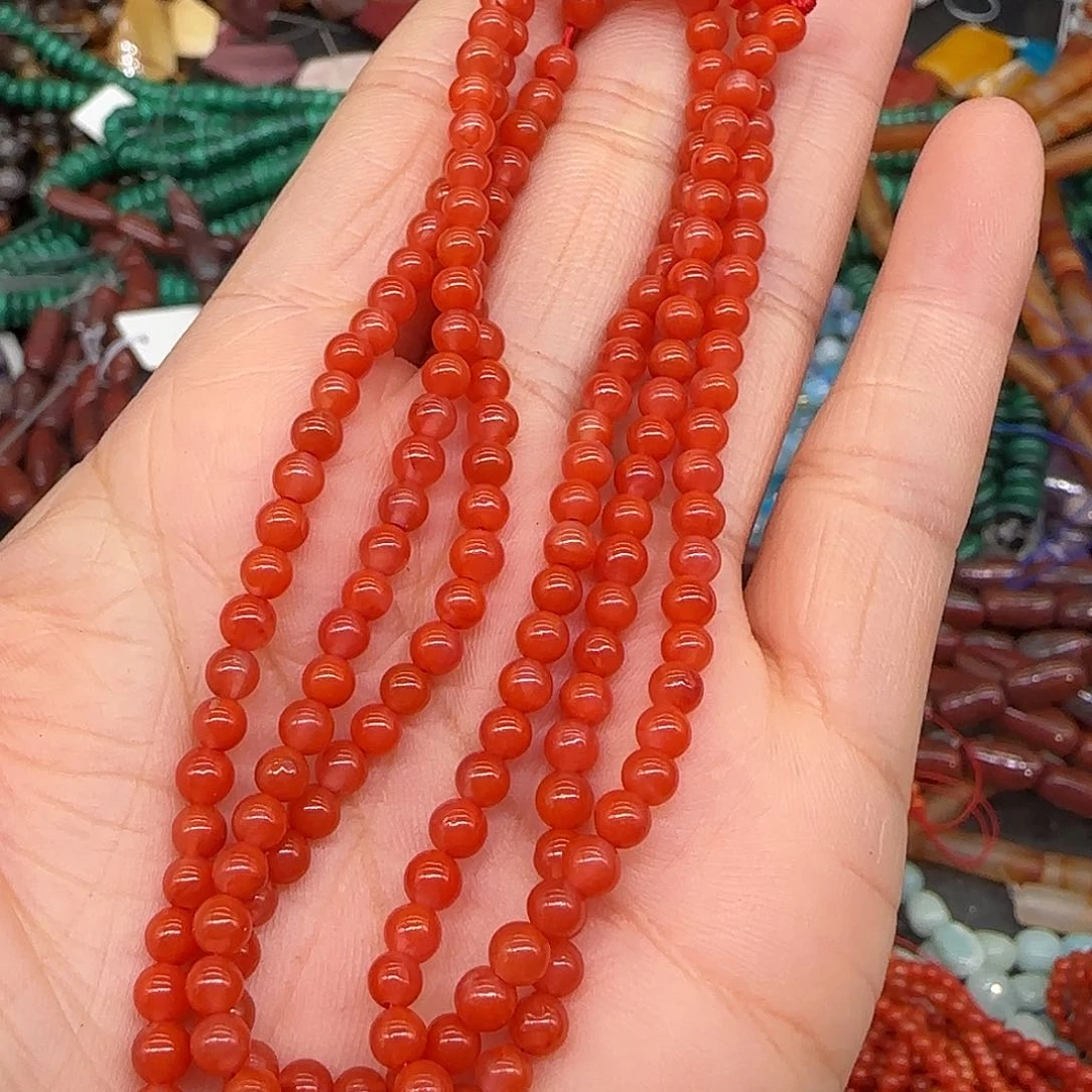 玛瑙/玉髓合金珠宝半成品南红3mm一条加长