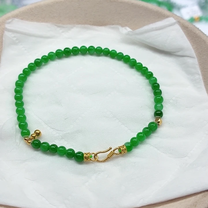 翡翠18K金镶嵌手链天然缅甸翡翠A货卡3.9