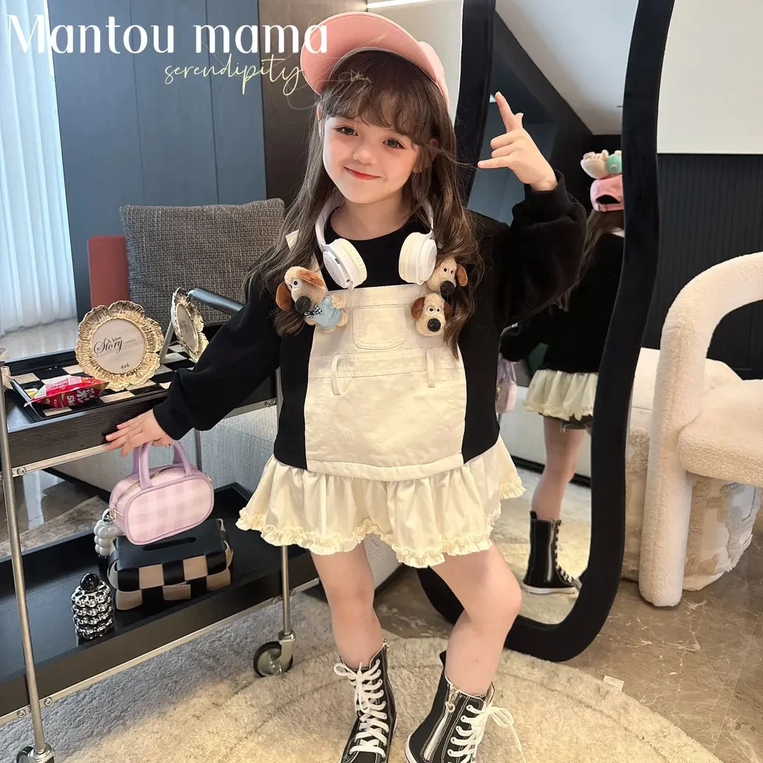 【馒头家】3【现货】青春假两件背带连衣裙春秋季女童高级少女风