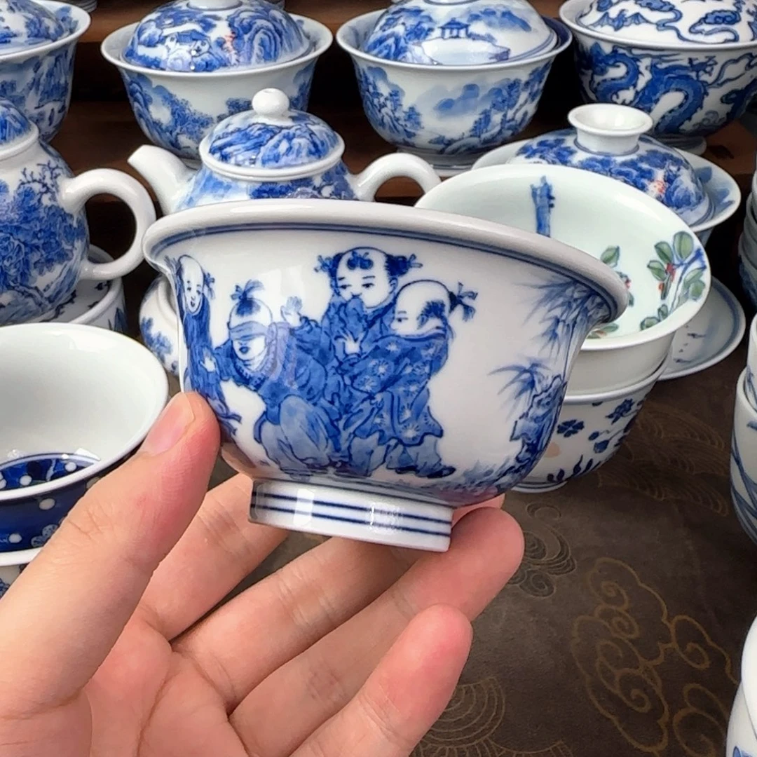 微瑕景德镇手绘童趣压手杯