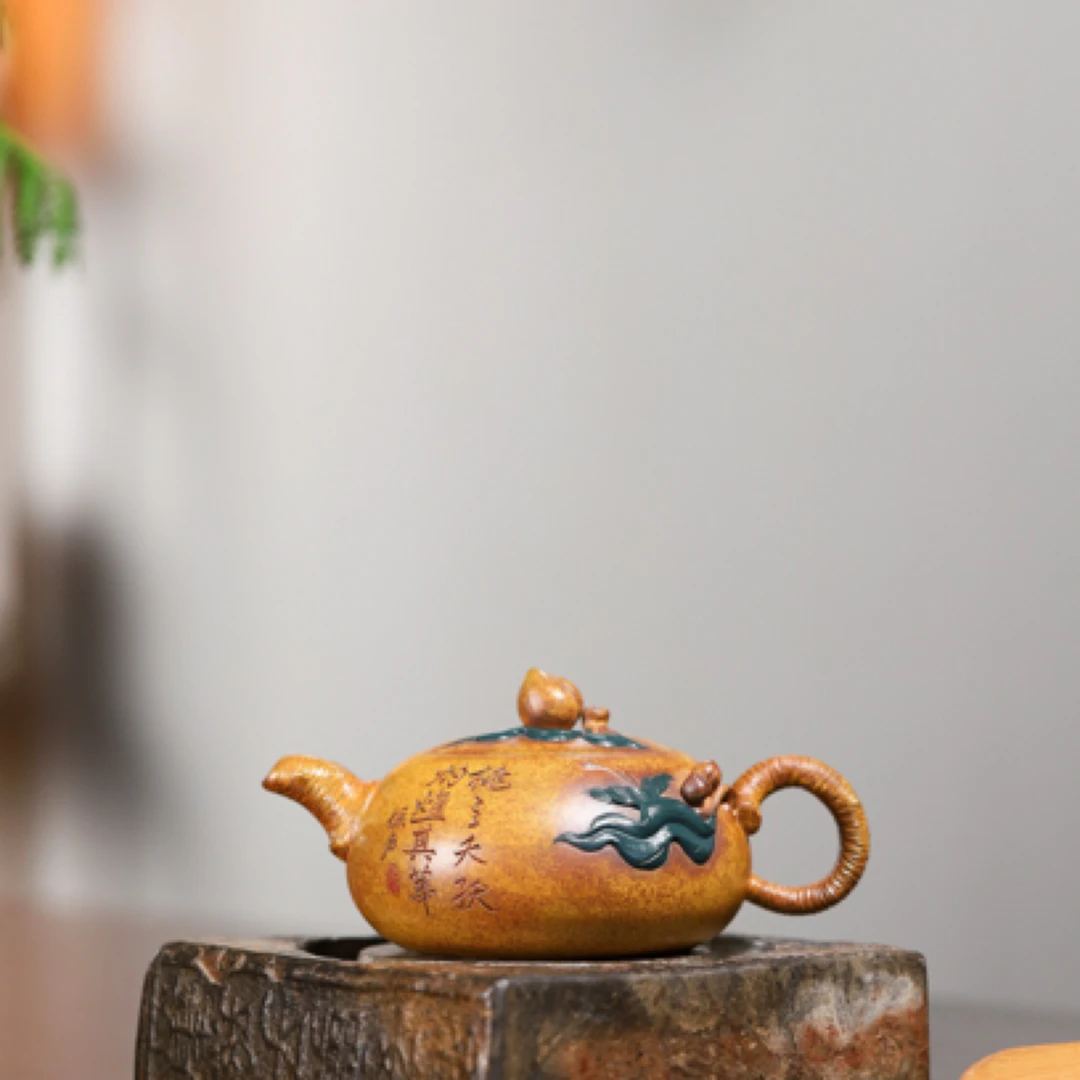 新品推荐《扁寿桃》紫砂壶 紫砂技艺传承人 毛阿明 230cc