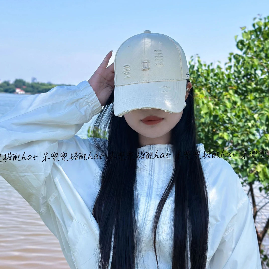 【全顶D标】加大檐显脸小刺绣棒球帽破洞潮流显脸小鸭舌帽女网红款
