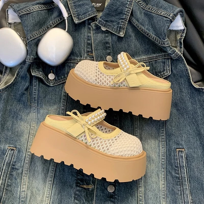 松糕厚底网面透气勃肯鞋包头半拖鞋女夏外穿2025新款洞洞鞋凉拖鞋