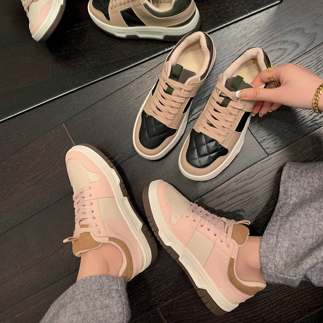 8882/3.5cm牛皮学生系带修面皮休闲板鞋圆头低帮韩版小白鞋拼色