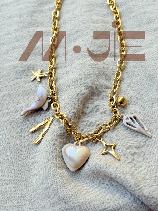 钛钢项链 『爱心海豚』ins欧美海洋沙滩度假风古巴链zmd011