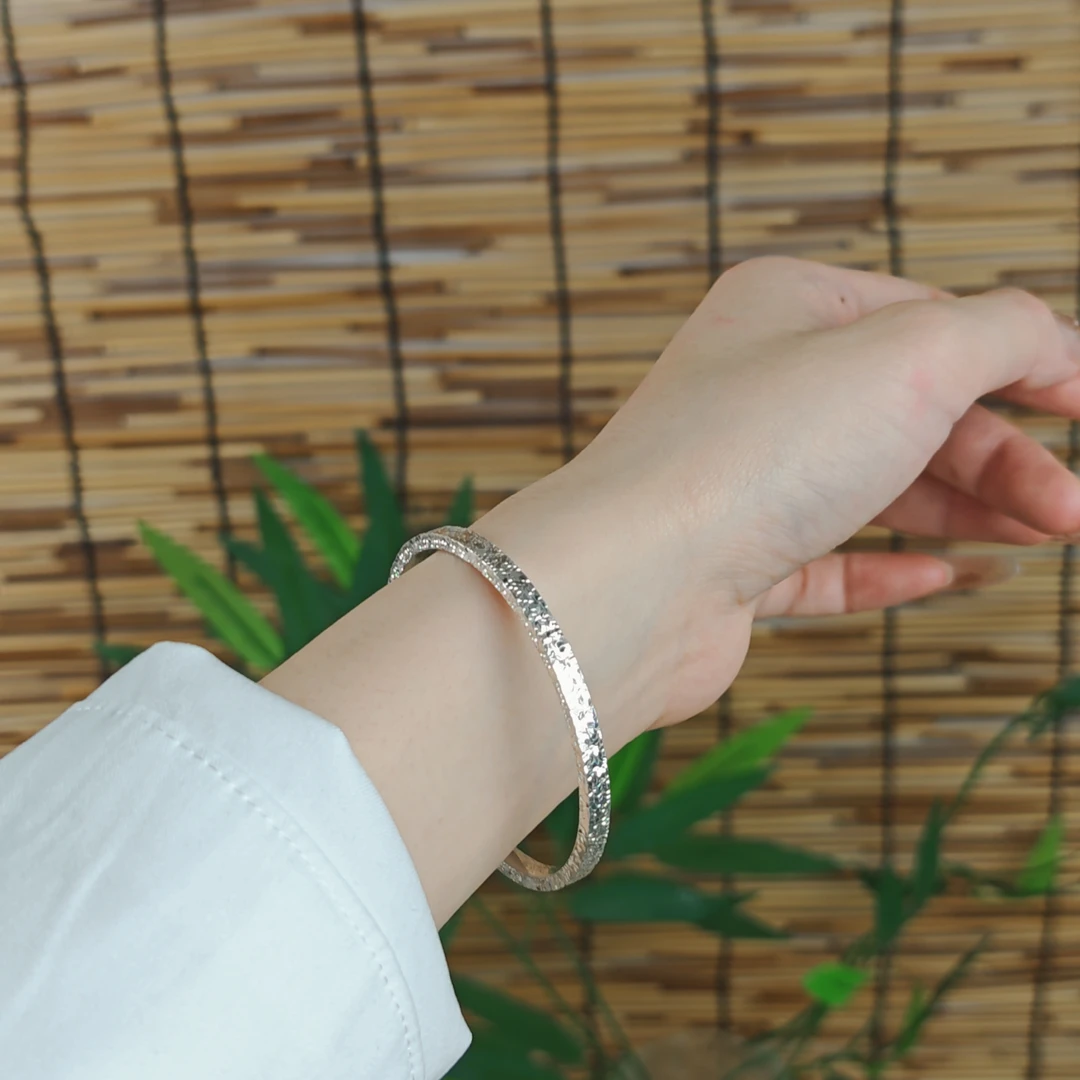 足银手镯 足银999.9【三面碎冰冰】手镯碎冰冰手镯手工时尚百搭素款