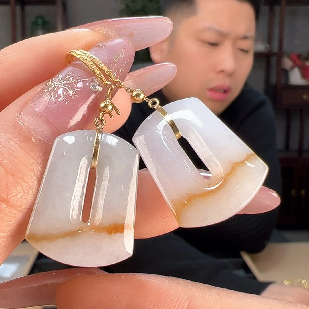 翡翠耳饰18K金镶嵌耳环