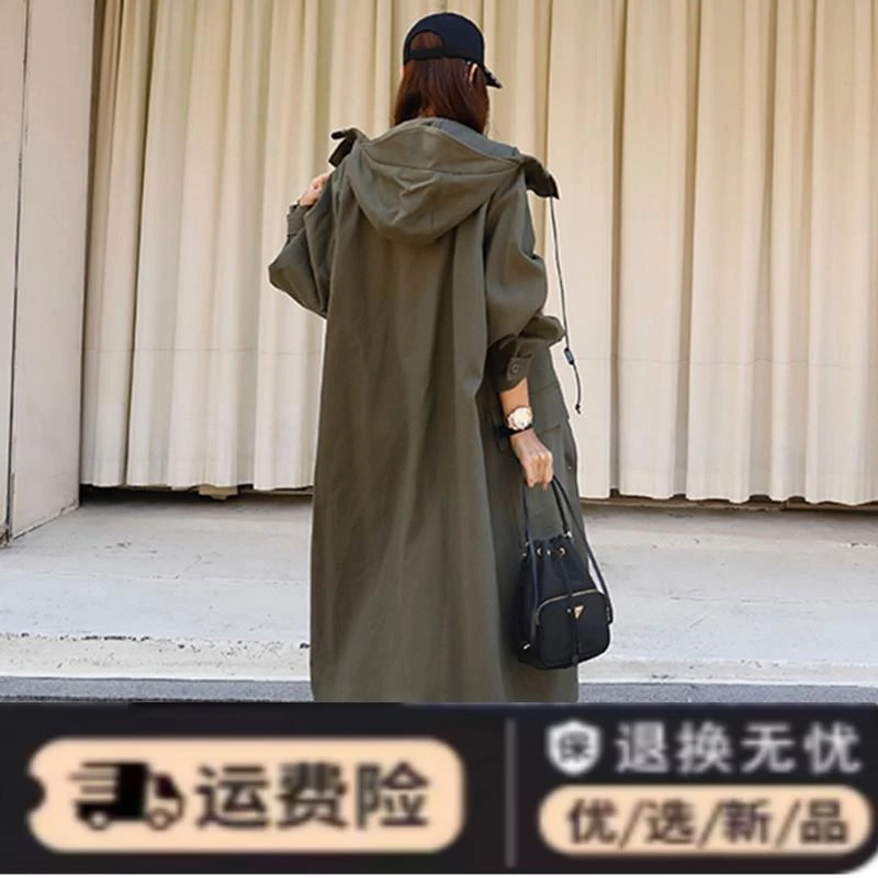 新款宽松大码风衣过膝长款韩版时尚军工装外套bf休闲学生连帽开衫