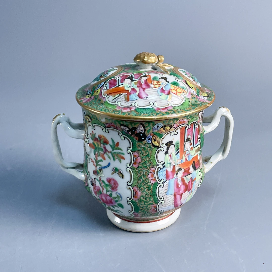 晚清广彩花鸟纹人物故事盖缸-M25LD00AF98-02