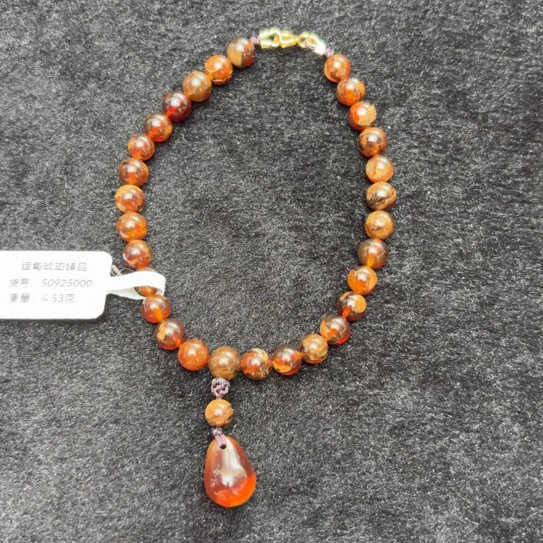 琥珀未镶嵌珠宝奇石6.3mm白蜡溶洞设计手链