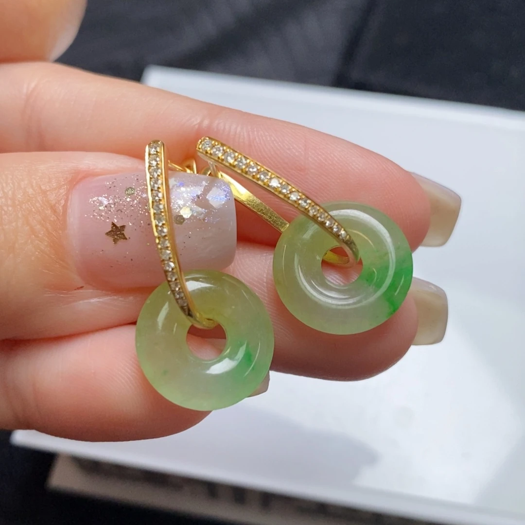翡翠18K金镶嵌耳饰甜甜圈