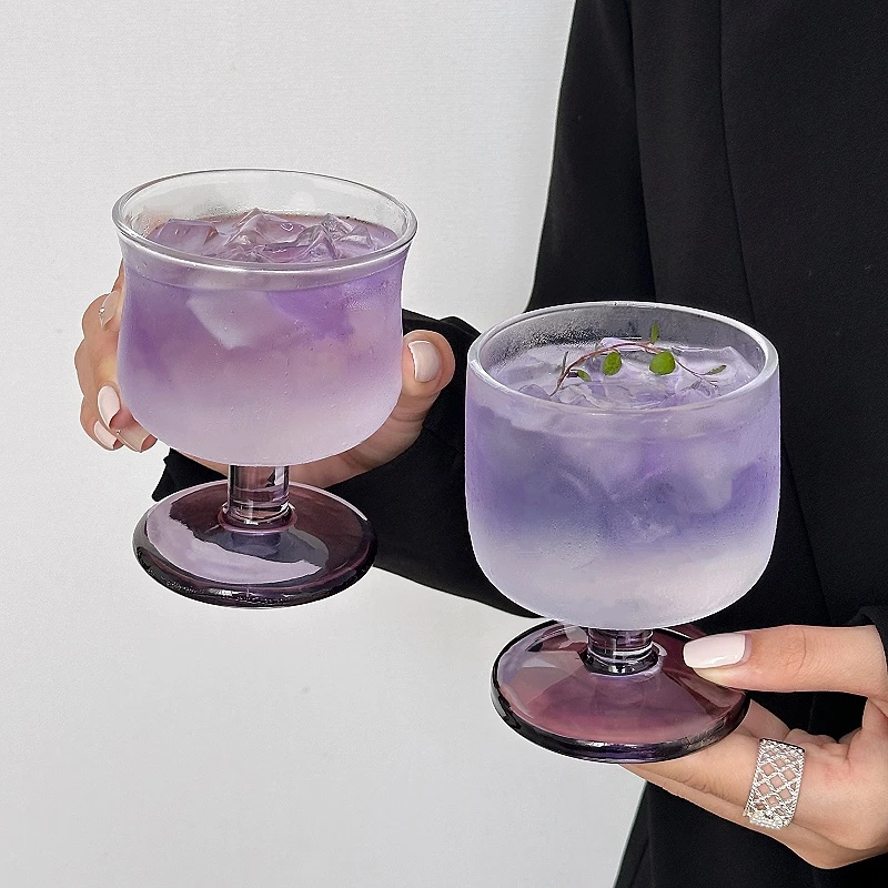 小众复古矮脚收腰玻璃杯ins风美式咖啡杯特调饮品杯冷饮杯果汁杯