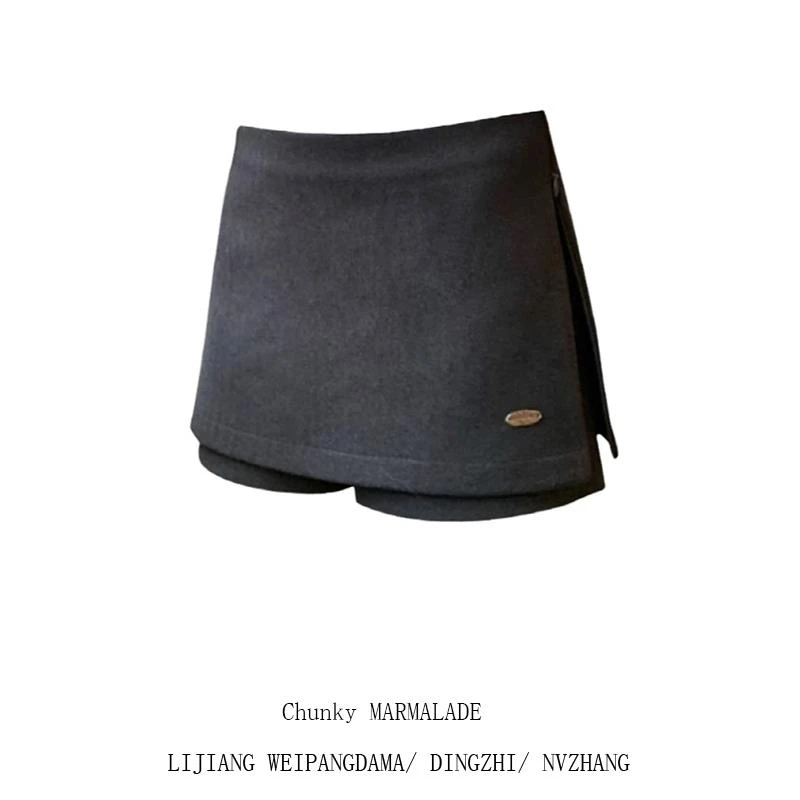 灰色假两件毛呢半身裙子女2025新款高腰显瘦百搭包臀裤裙