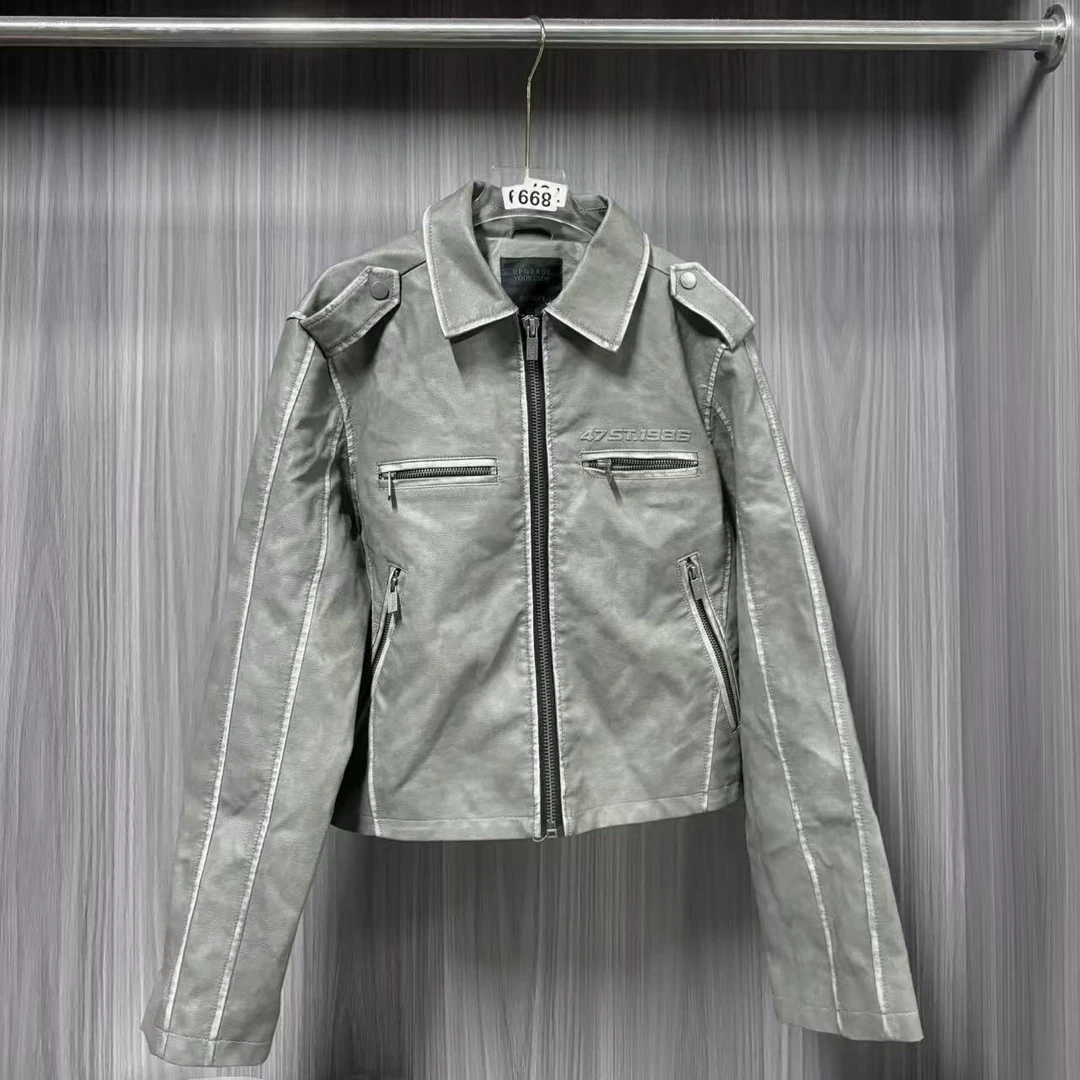 【招摇】做旧皮外套女