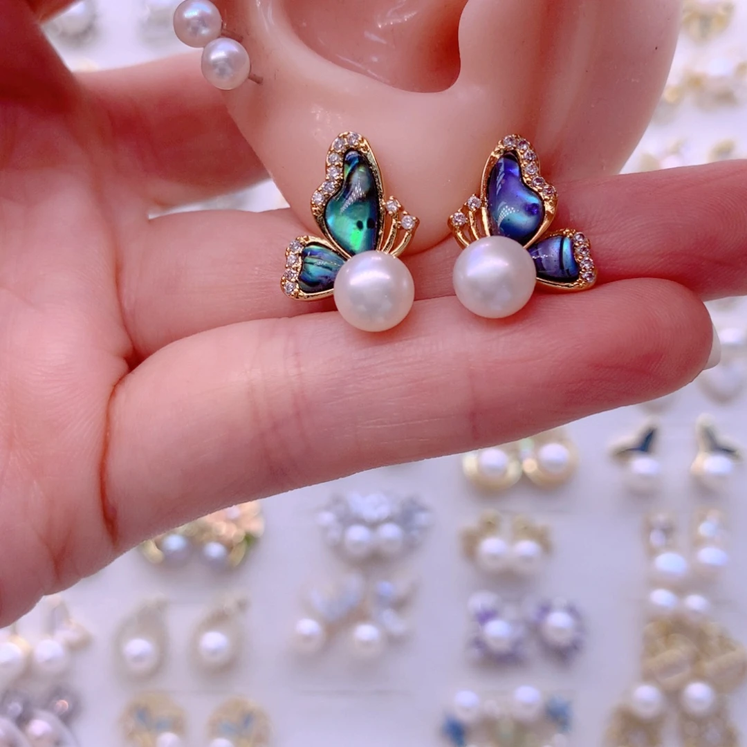 合金淡水珍珠耳饰