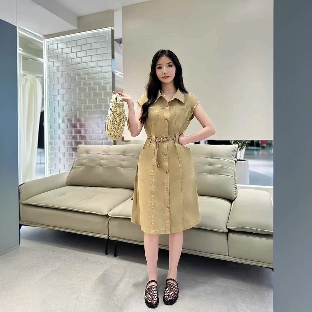 2025夏季新款韩版时尚气质显瘦无袖连衣裙女休闲百搭收腰衬衫裙子