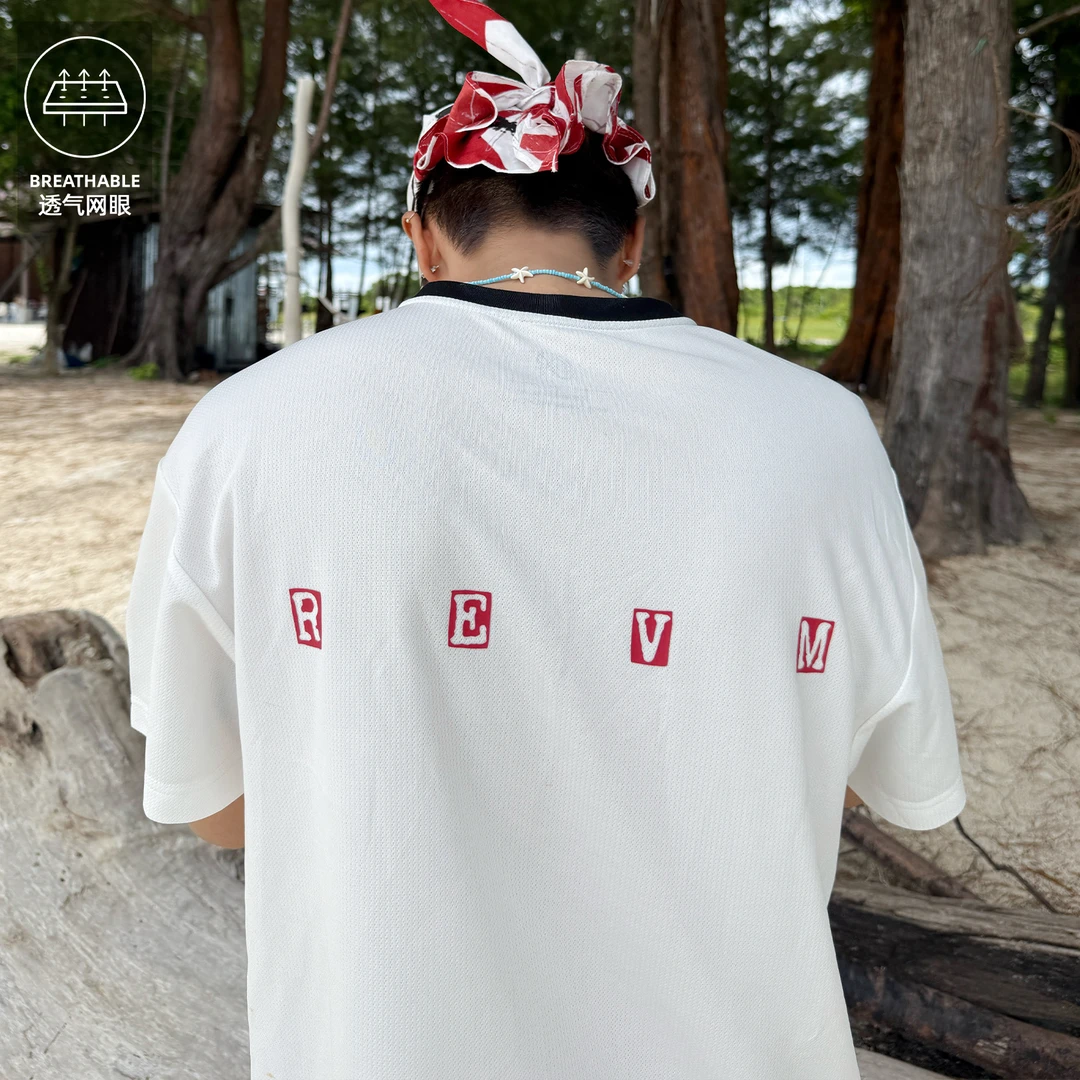【Reviveism】 运动透气网眼撞色V领短袖T恤球服后背厚板印花短袖t