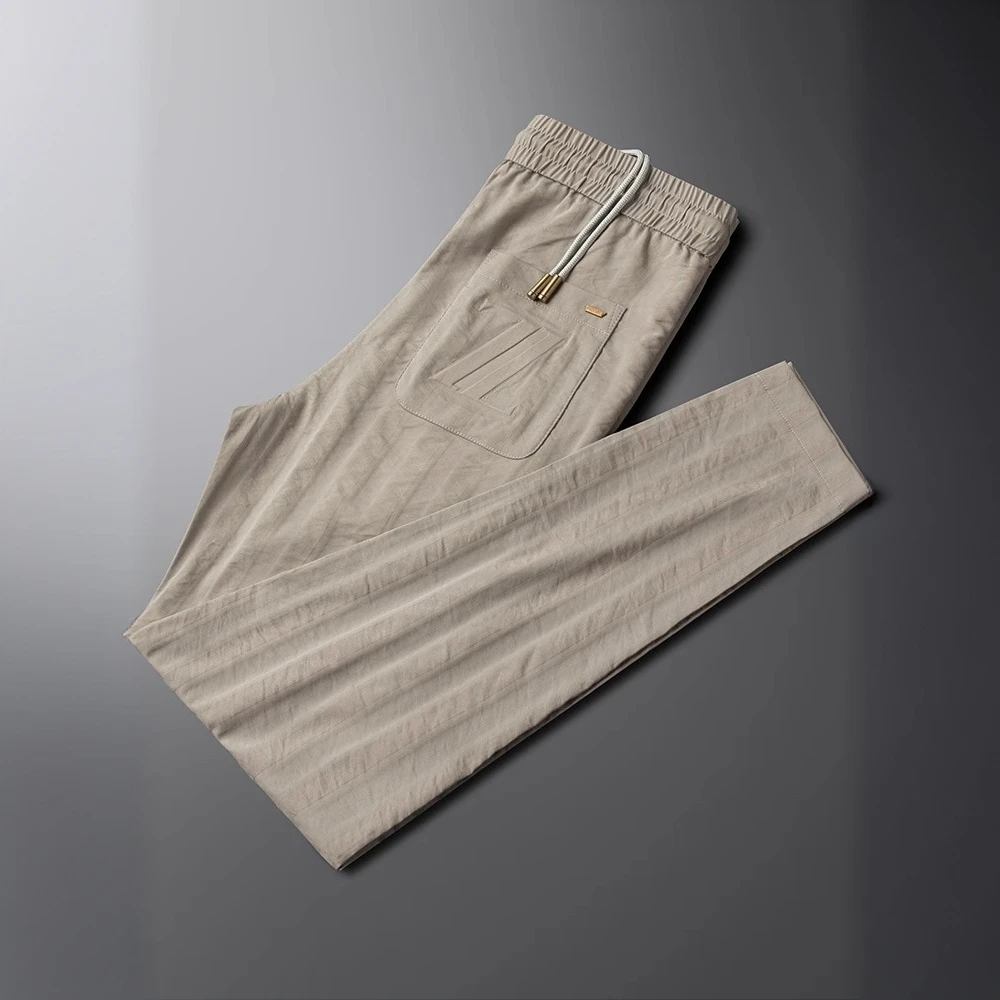 巴康波劳  条纹压花欧货休闲运动裤男修身直筒夏季薄款垂感长裤