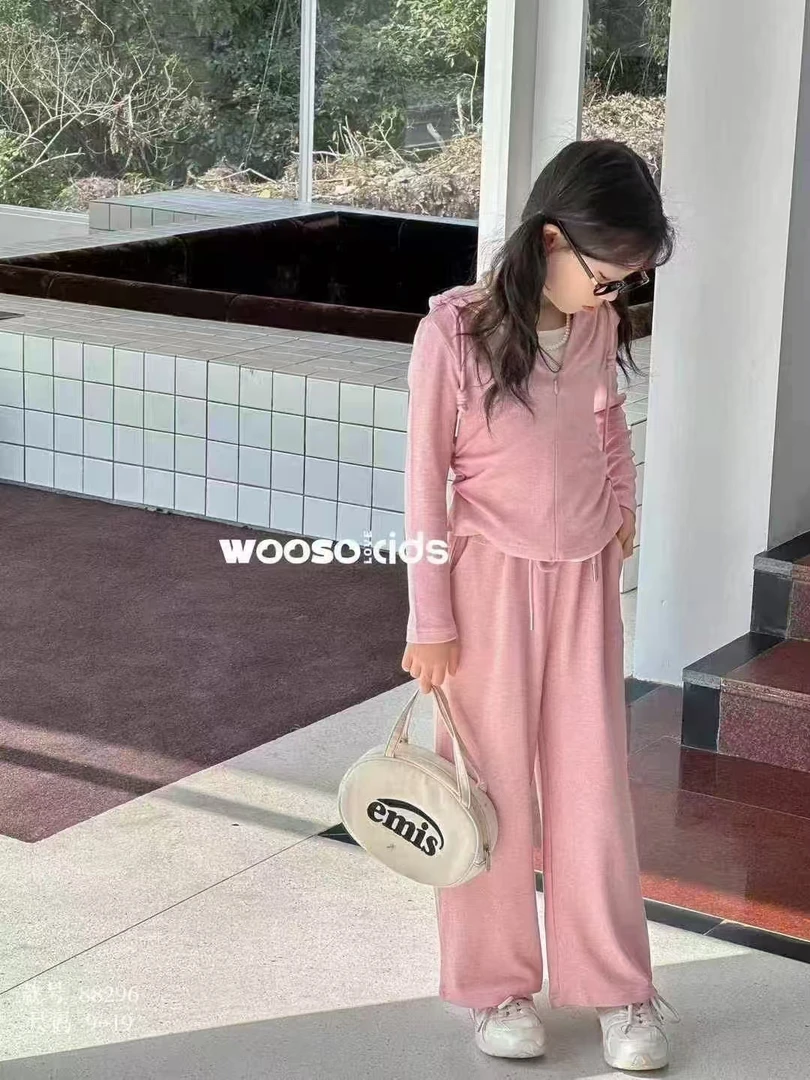女休闲韩版运动纯色套装时尚秋冬秋季宽松阔腿长袖半外套上衣甜美