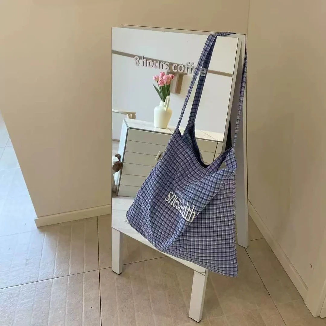 ❤nico新款韩版巨洋气格子托特包缪风少女感大容量单肩斜挎学院