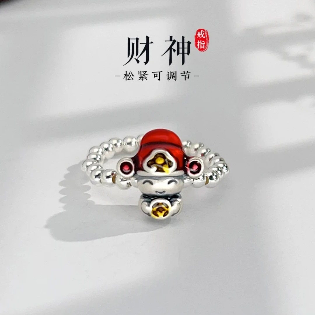 足银戒指 2024新款设计财神爷戒指环男女士款指环配饰礼物情侣