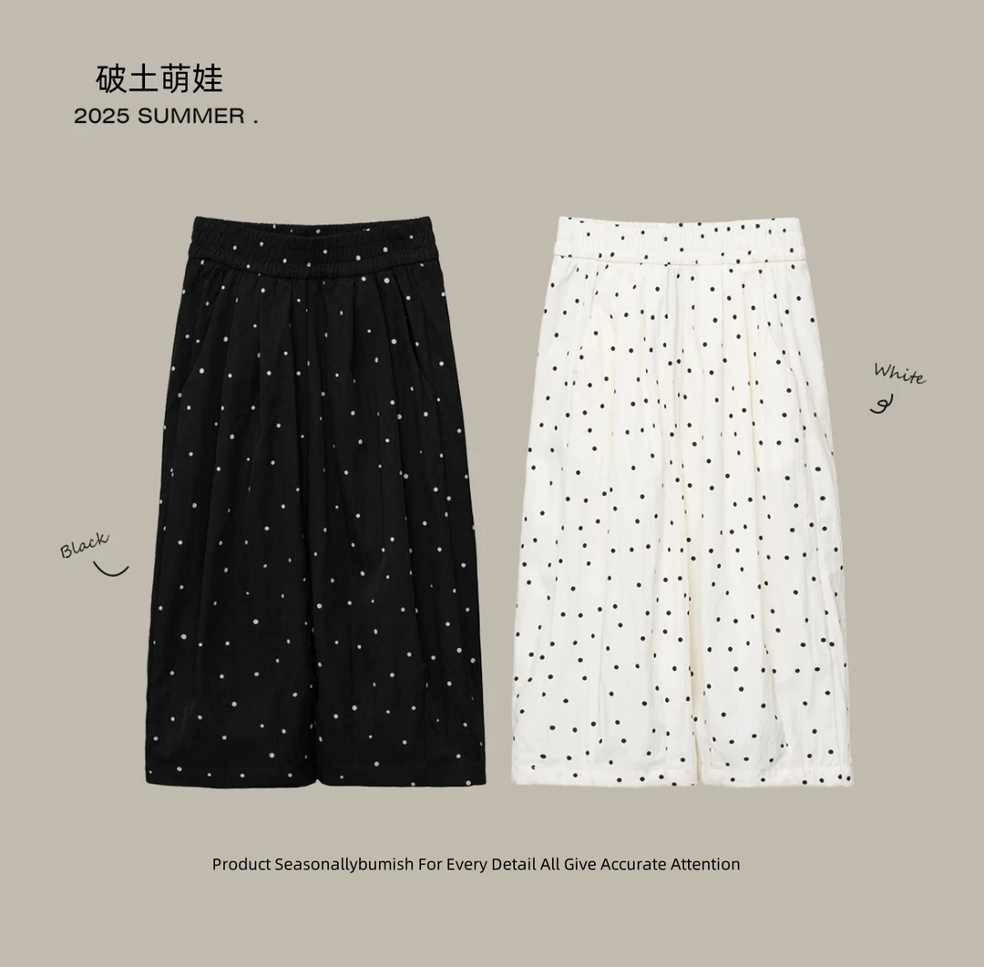 2025新款波点裤夏季女童休闲百搭九分阔腿宽松显瘦直筒休闲裤