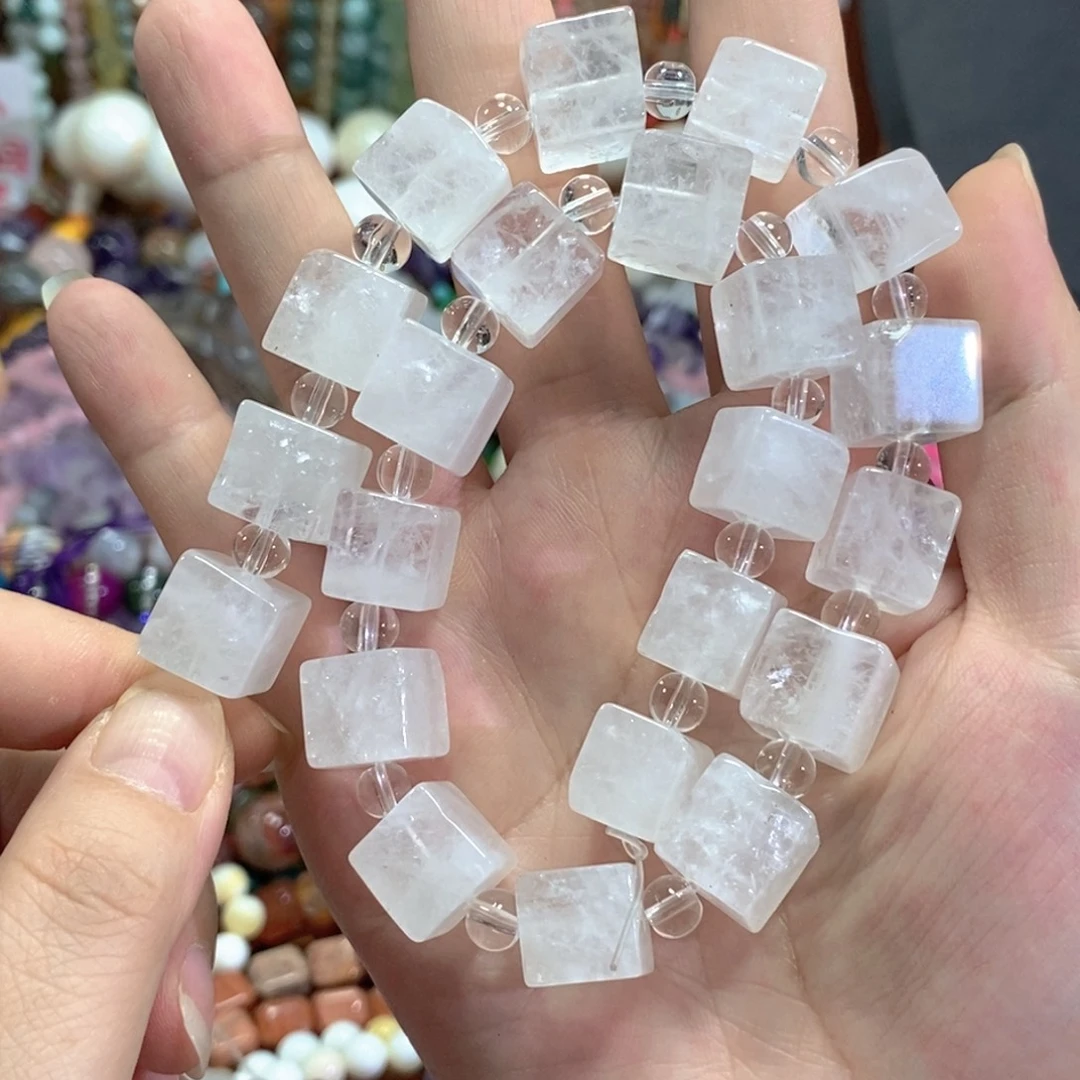 未镶嵌玛瑙/玉髓珠宝半成品白水晶方糖一条卡12mm