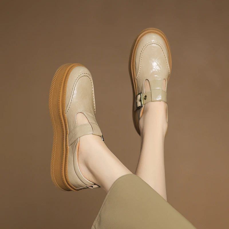 5cm厚底小个子松糕底玛丽珍小皮鞋女英伦风百搭舒适圆头浅口单鞋