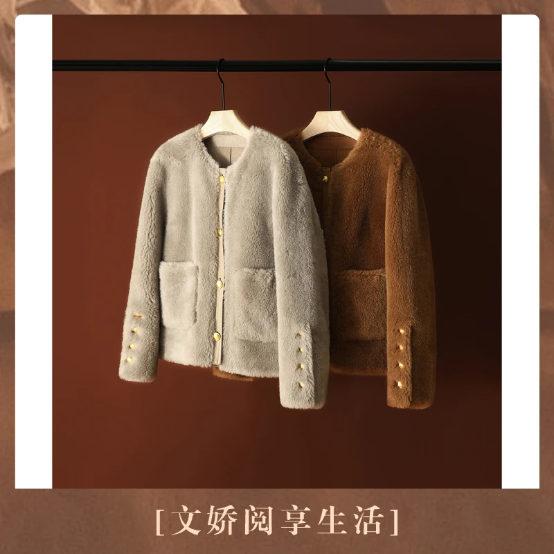 【文娇专属】全羊毛麂皮复古颗粒绒大衣外套S72954DYTVG