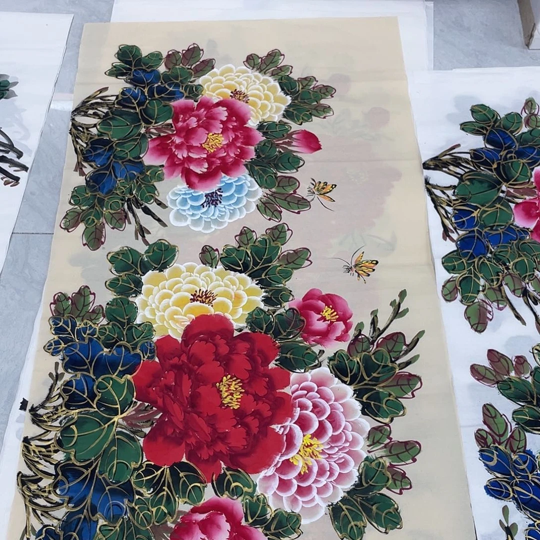 国画国画作品书法作品原稿四尺横幅仿古蝴蝶水晶