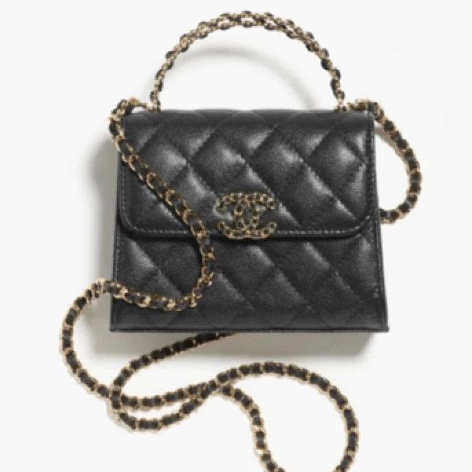 99新 Chanel/香奈儿 黑金荔枝手柄kelly中号手提包 芯