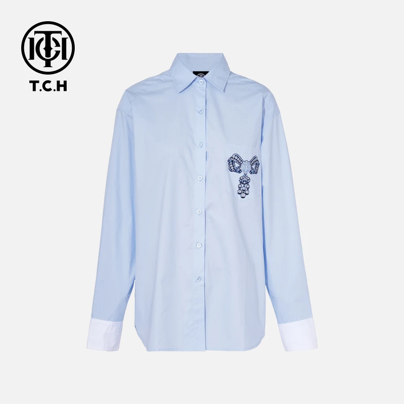 TCH轻奢烫钻工艺秋季新款百搭宽松慵懒感衬衣T75C13E9009私服tch