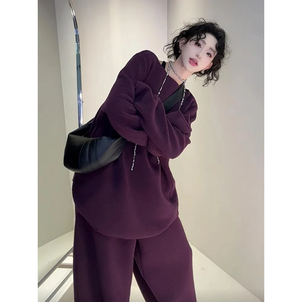 胖mm特大码300斤毛毛外套阔腿长裤套装女2024秋冬新款时尚两件套