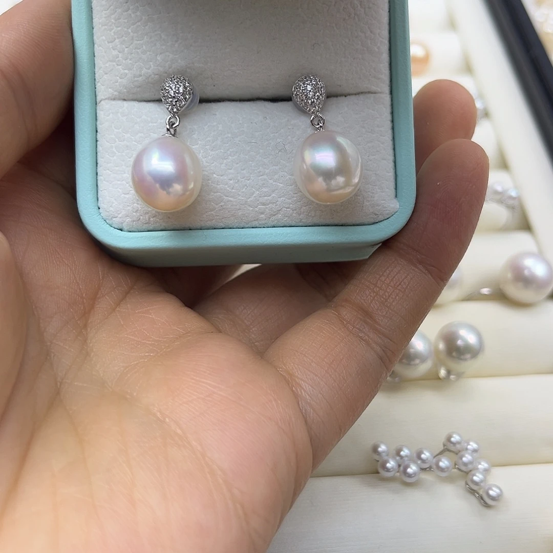 银S925镶嵌淡水珍珠耳饰