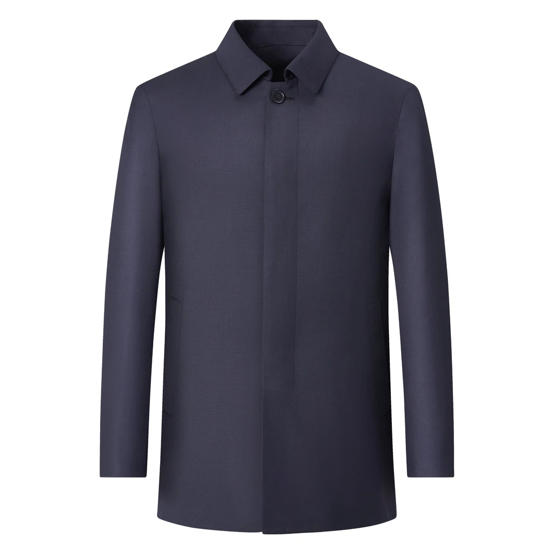 男士春秋季新款高级商务休闲经典修身长袖翻领常规款休闲茄克外套