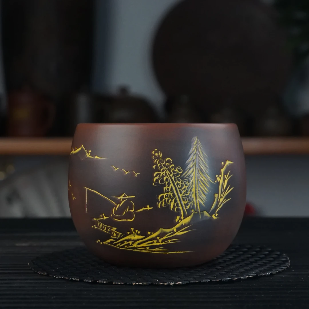 广西钦州坭兴陶茶家用 茶杯大主人杯 150cc禅定杯手工 山水原矿