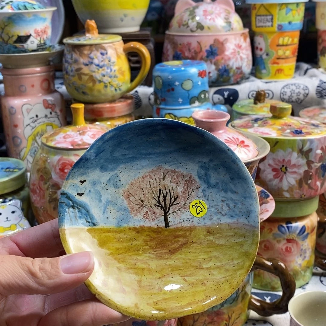 瓷片小年喜乐多手绘陶瓷