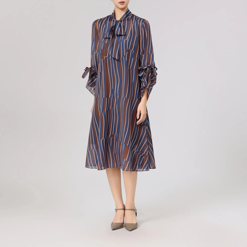 AMASS/阿玛施25年新款宽松中袖飘带中长款洋装气质连衣裙5500554