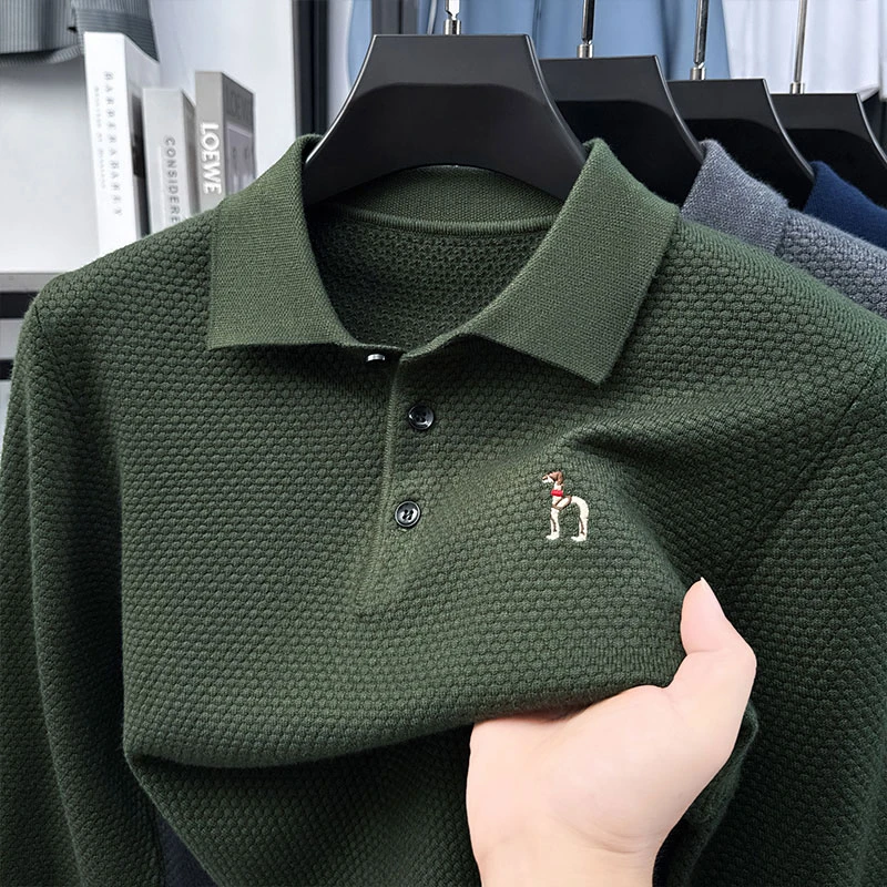 奥特莱斯【1折】撤柜正品长袖T恤男冬季新款翻领刺绣针织衫polo衫