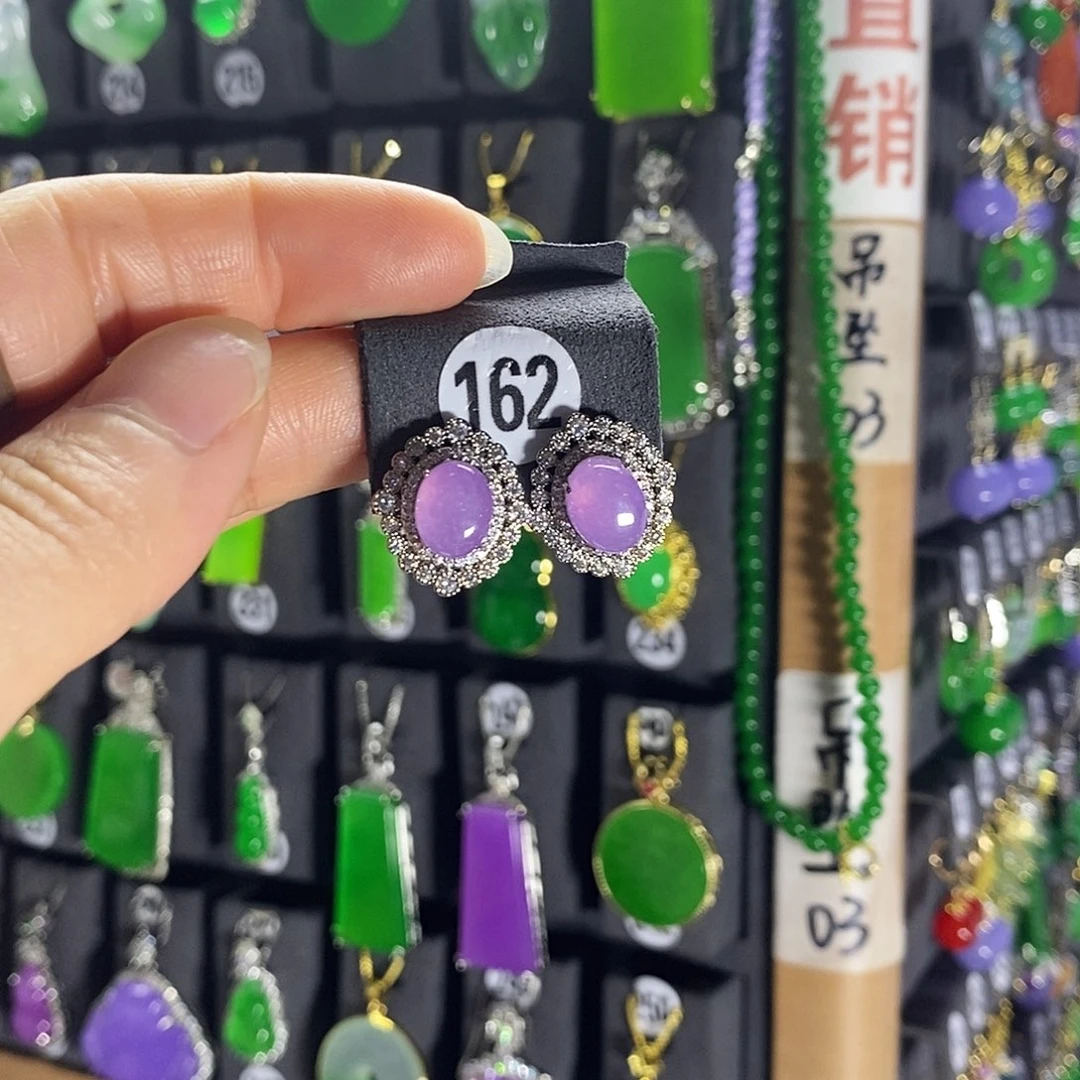 银S925镶嵌翡翠耳饰162