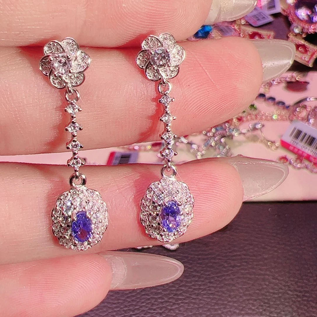 坦桑石耳钉银S925镶嵌