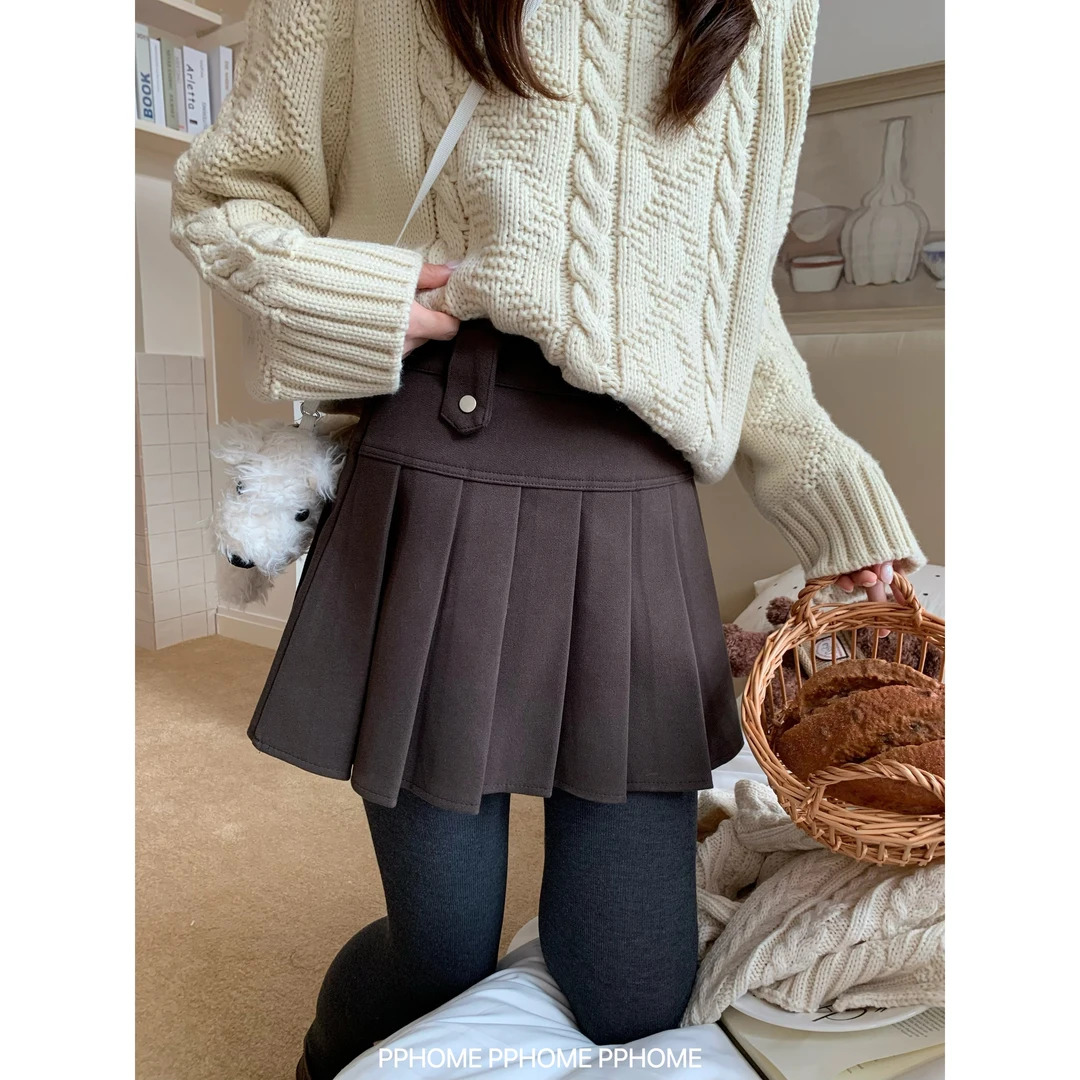 版型巨好！毛呢A字百褶短裙女秋冬半身裙高腰显瘦裙子