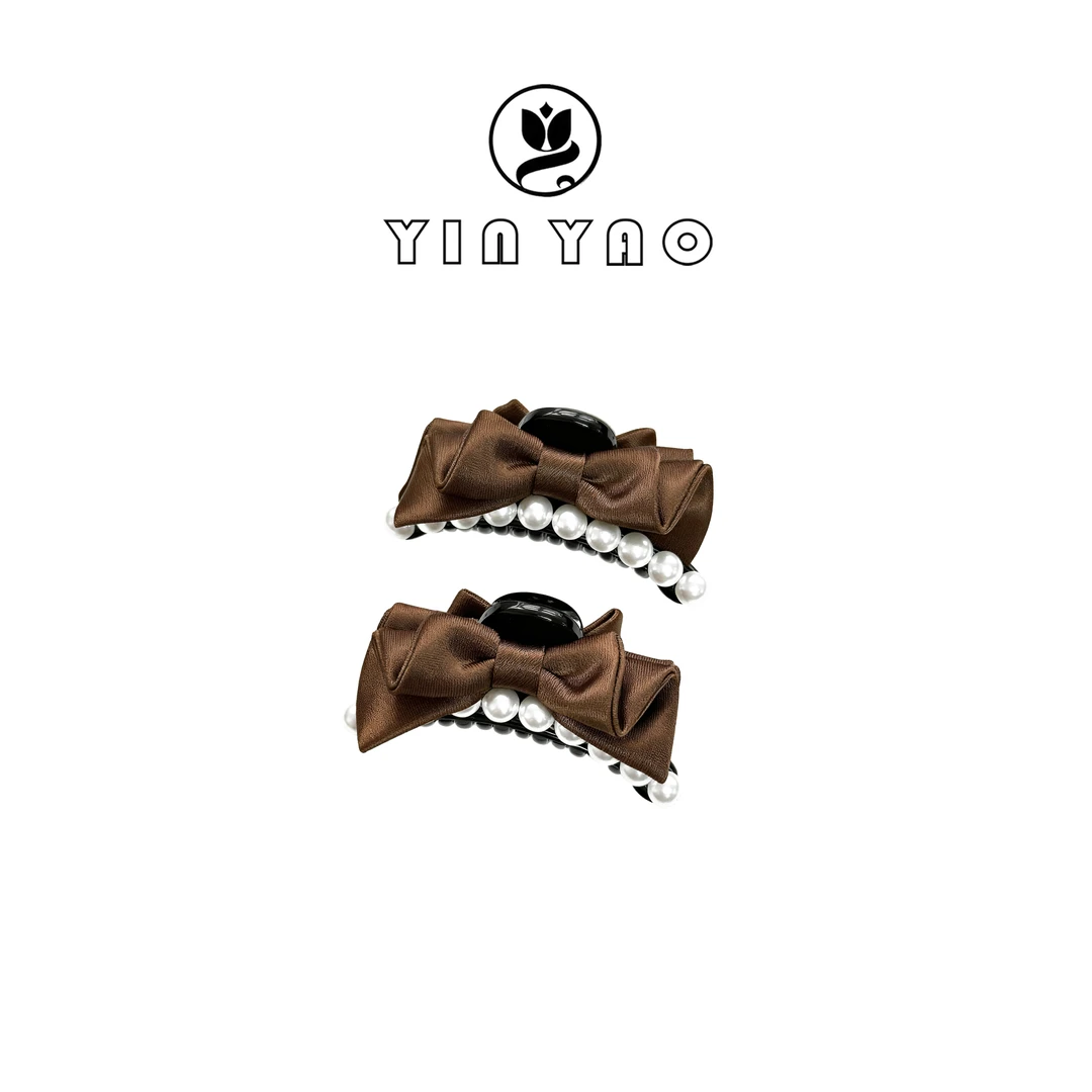 【YINYAO】原单设计气质时尚蝴蝶结咖色10珠小抓夹1070