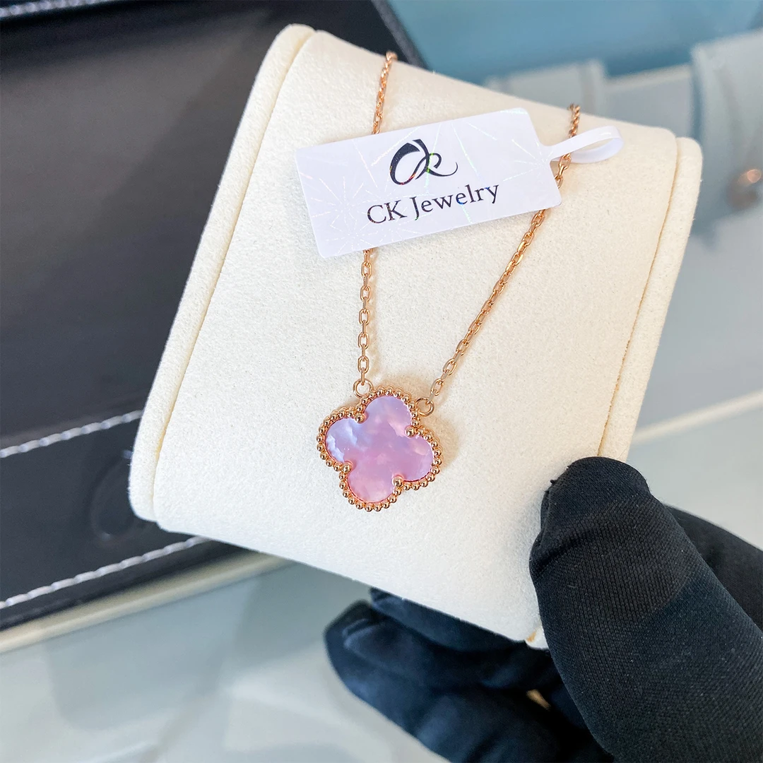 合金项链 双面粉贝母幸运草项链N1432