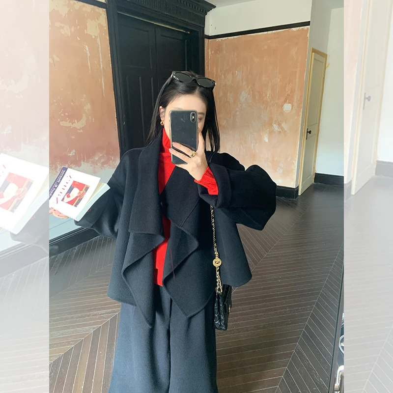 【M系列】臻奢高支羊绒羊毛双面呢 镇店级 垂坠领短大衣 QW243051