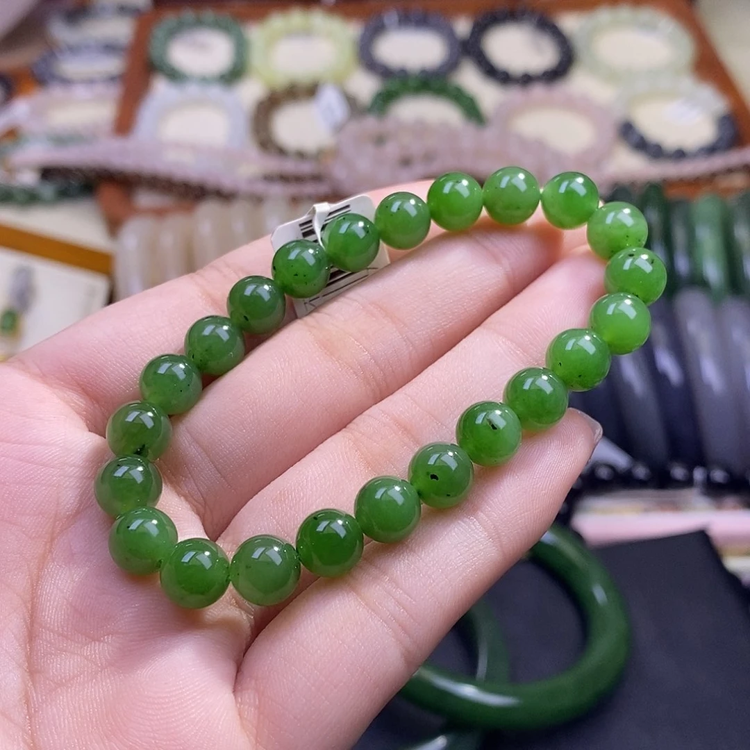 颈饰未镶嵌和田玉碧玉辣绿手串8mm